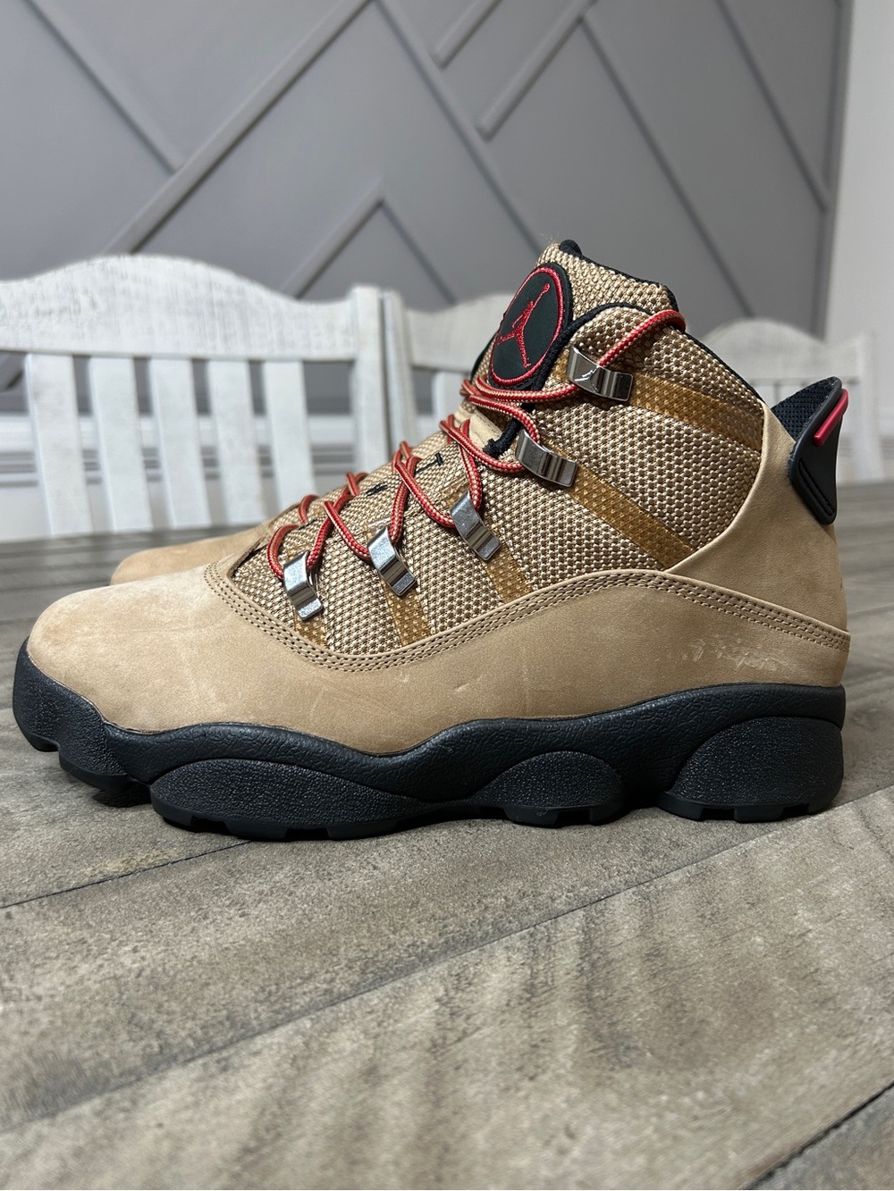 Jordan 6 Rings Winterized Boots Mens Size 8.5 Wheat Flax Black Red FV3826-202